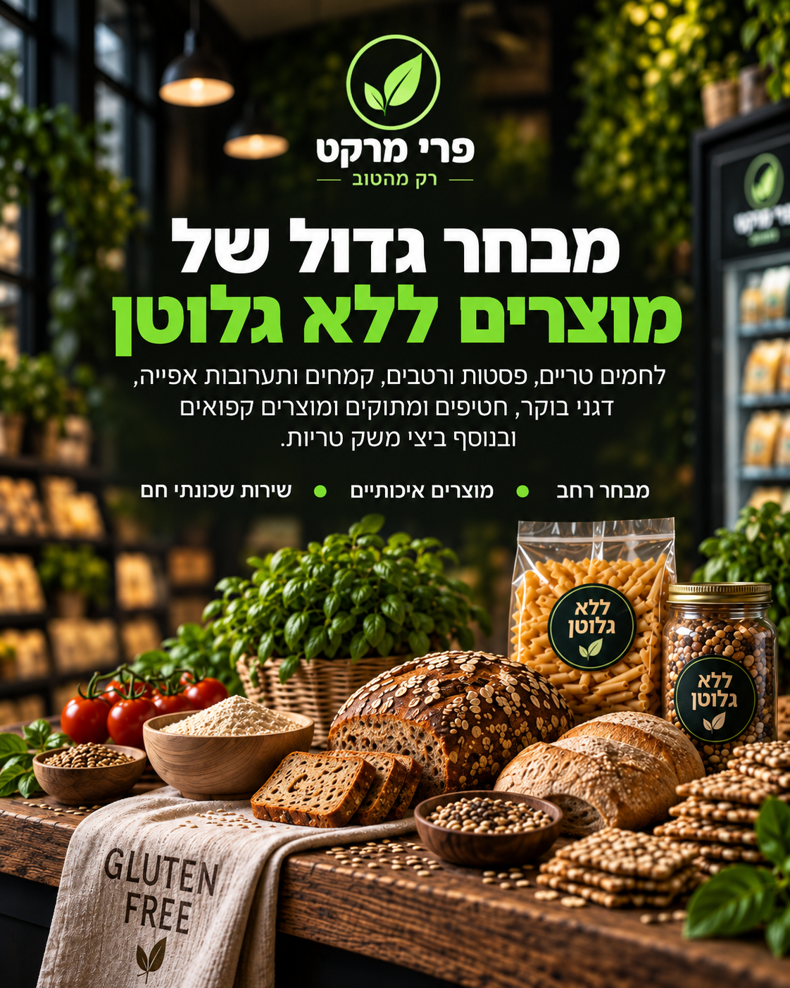 פרי מרקט רמת גן - מוצרים ללא גלוטן וביצי משק טריות